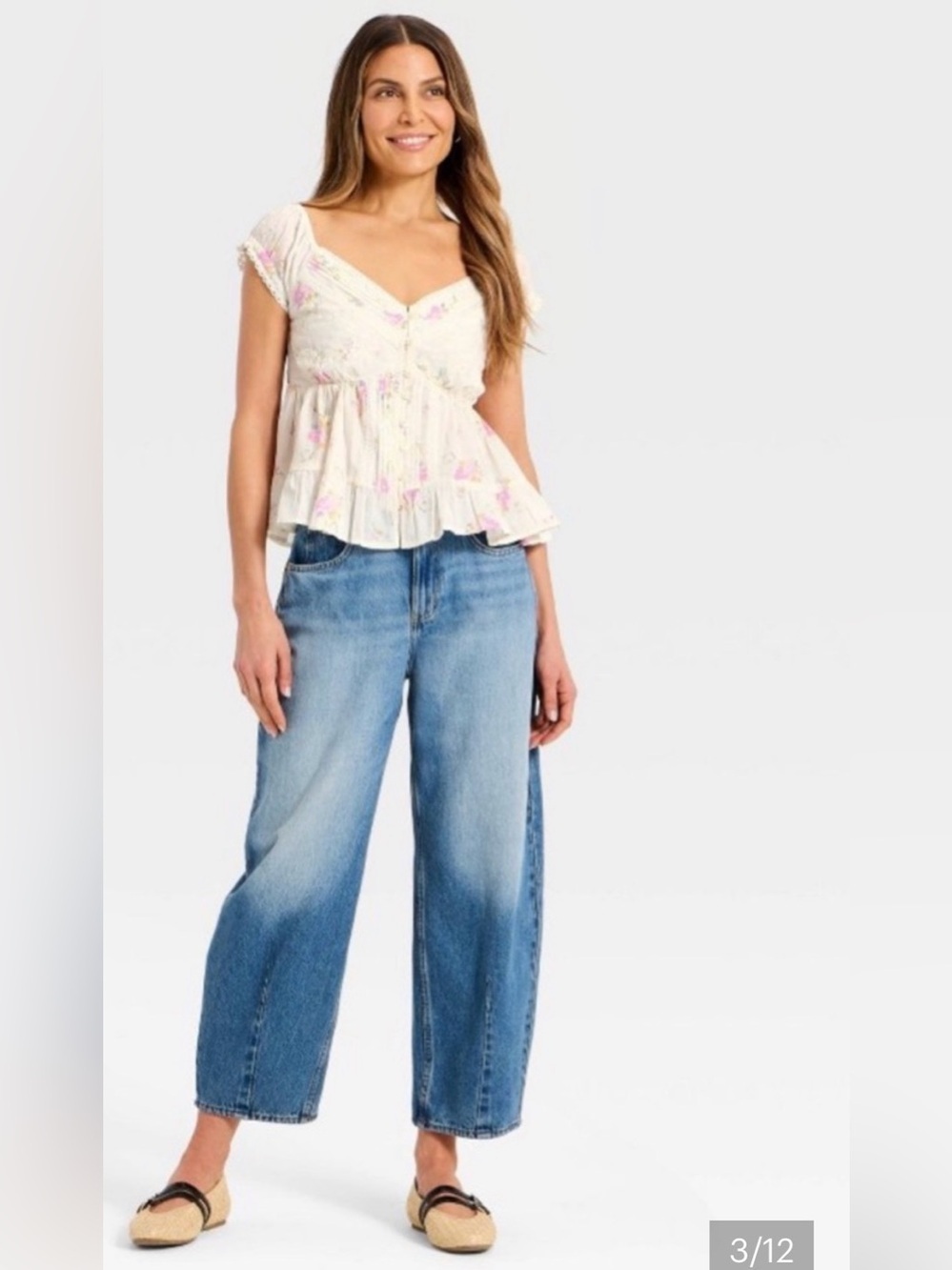 Women's XS Puff Short Sleeve Pintuck V-Neck Blouse - Universal Thread Cream